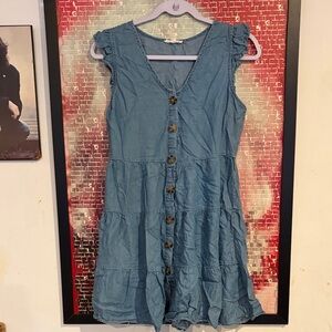 Blu Pepper Blue Tiered Button-Front Mini Dress with Ruffle Cap Sleeves